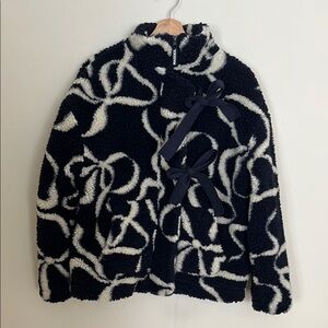 Damson Madder Ingrid Navy and White Fleece Jacket with Bow Accents